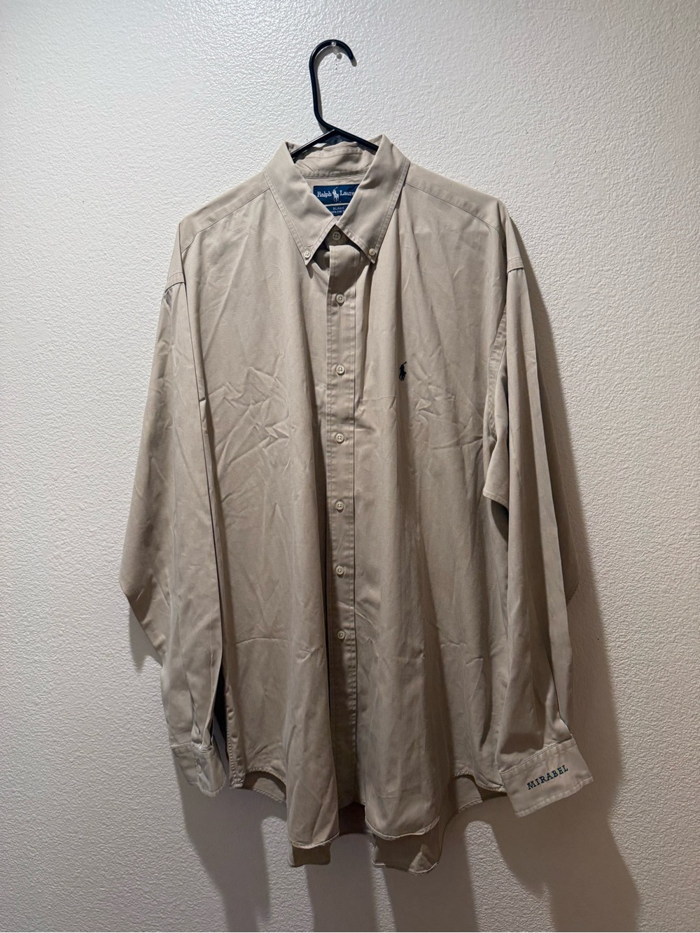 Ralph Lauren Men’s Beige Button-Down Shirt with Polo Logo